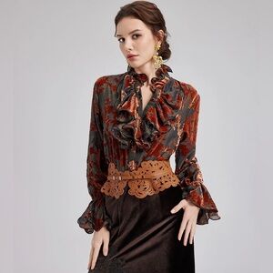 Rich Radi Q’S Glittery Silk Burnout Velvet Blouse